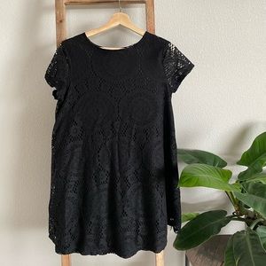 Unbranded | Black Lace Short Sleeve Swing Dress